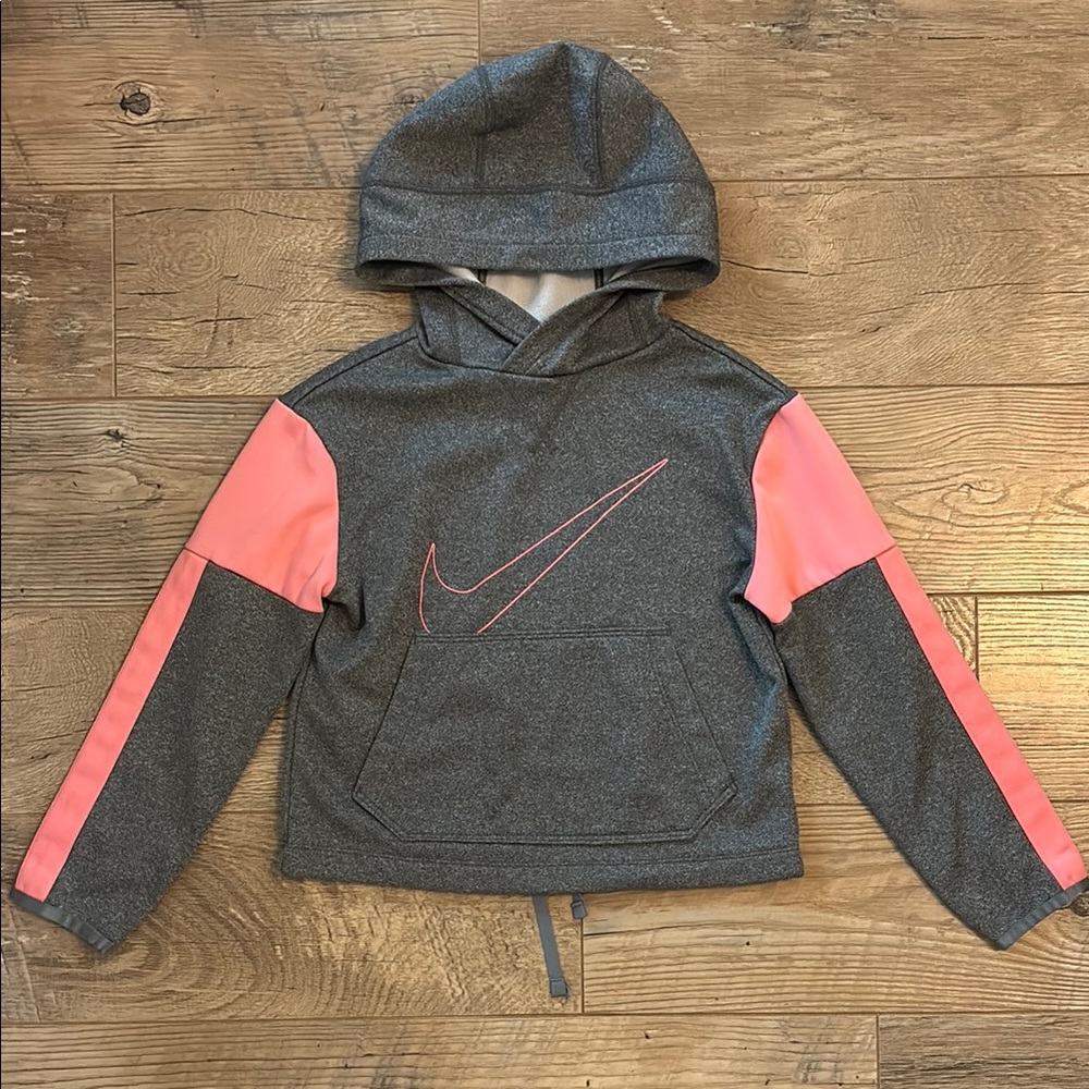 Nike Dri-Fit Girls Small Gray & Pink Hooded Sweatshirt
